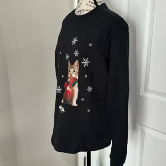 USED Woman's ASPCA Long Sleeve Sweatshirt Color Black Size M Christmas Cat - Picture 2 of 3